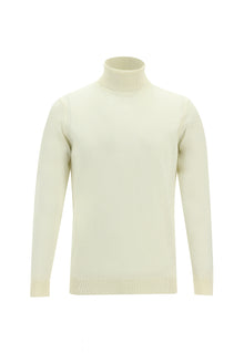 Kırık Beyaz Balıkçı Yaka Regular Fit Yünlü Triko Kazak