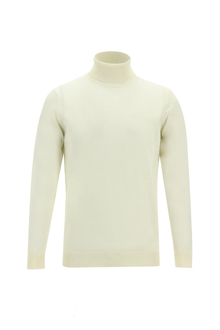Kırık Beyaz Balıkçı Yaka Regular Fit Yünlü Triko Kazak