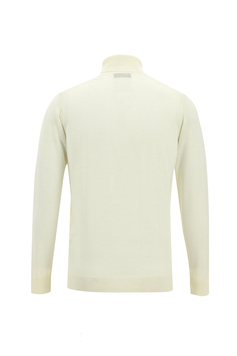 Kırık Beyaz Balıkçı Yaka Regular Fit Yünlü Triko Kazak