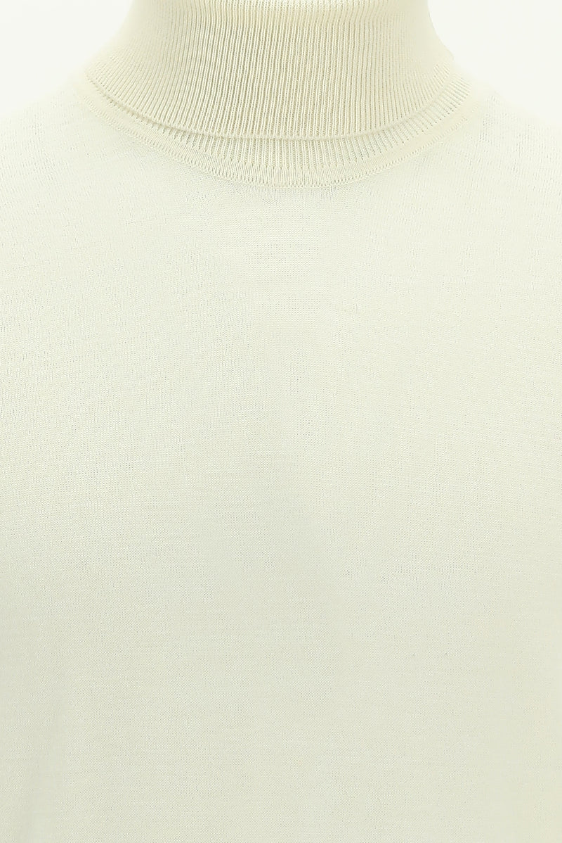 Kırık Beyaz Balıkçı Yaka Regular Fit Yünlü Triko Kazak