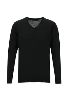 Siyah V Yaka Regular Fit Yünlü Triko Kazak