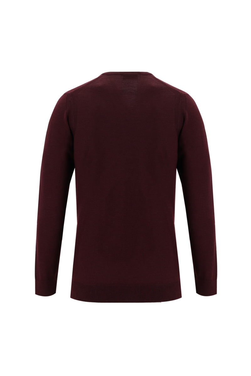 Koyu Bordo V Yaka Regular Fit Yünlü Triko Kazak