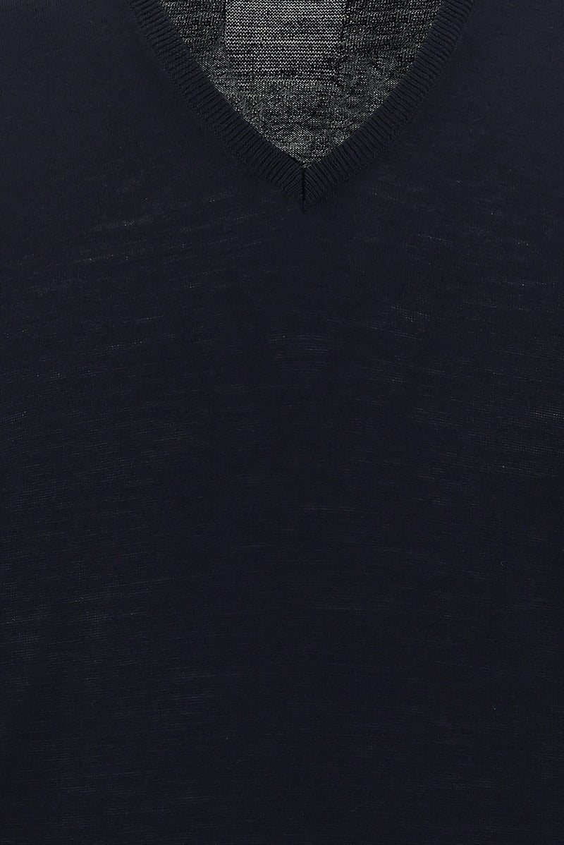 Koyu Lacivert V Yaka Yünlü Triko Süveter