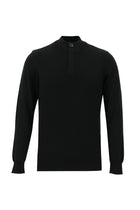 Siyah Yarım Balıkçı Yaka Slim Fit Dar Kesim Fermuarlı Desenli Pamuklu Triko Kazak