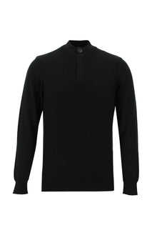 Siyah Yarım Balıkçı Yaka Slim Fit Dar Kesim Fermuarlı Desenli Pamuklu Triko Kazak