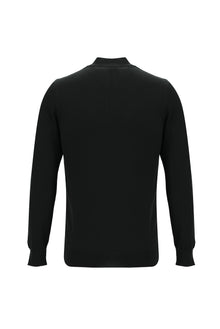 Siyah Yarım Balıkçı Yaka Slim Fit Dar Kesim Fermuarlı Desenli Pamuklu Triko Kazak