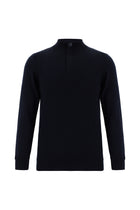 Koyu Lacivert Yarım Balıkçı Yaka Slim Fit Dar Kesim Fermuarlı Desenli Pamuklu Triko Kazak