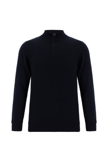 Koyu Lacivert Yarım Balıkçı Yaka Slim Fit Dar Kesim Fermuarlı Desenli Pamuklu Triko Kazak