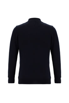 Koyu Lacivert Yarım Balıkçı Yaka Slim Fit Dar Kesim Fermuarlı Desenli Pamuklu Triko Kazak