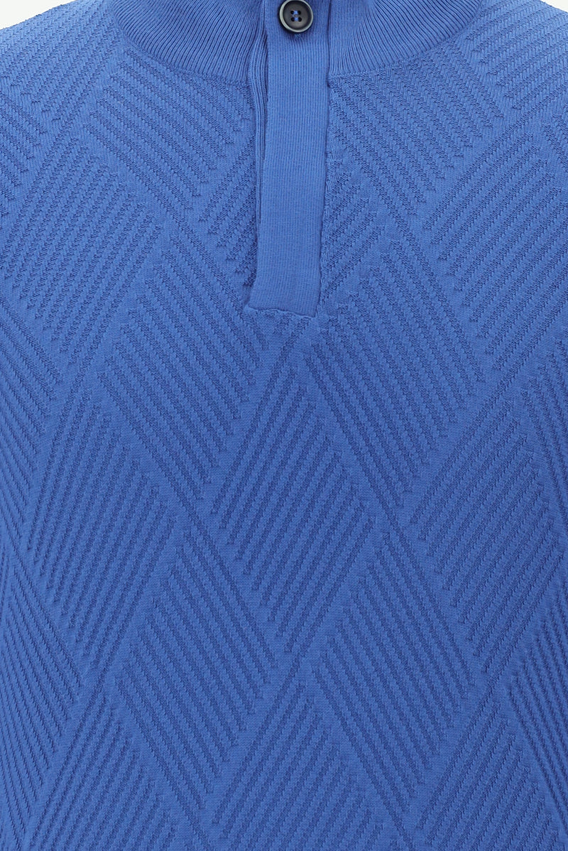 Koyu Mavi  Yarım Balıkçı Yaka Slim Fit Dar Kesim Fermuarlı Desenli Pamuklu Triko Kazak