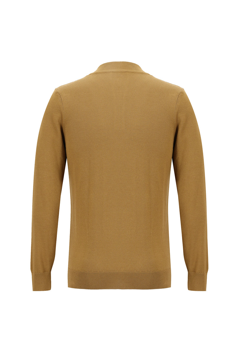 Camel Yarım Balıkçı Yaka Slim Fit Dar Kesim Fermuarlı Desenli Pamuklu Triko Kazak