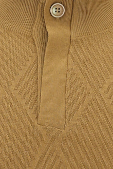 Camel Yarım Balıkçı Yaka Slim Fit Dar Kesim Fermuarlı Desenli Pamuklu Triko Kazak