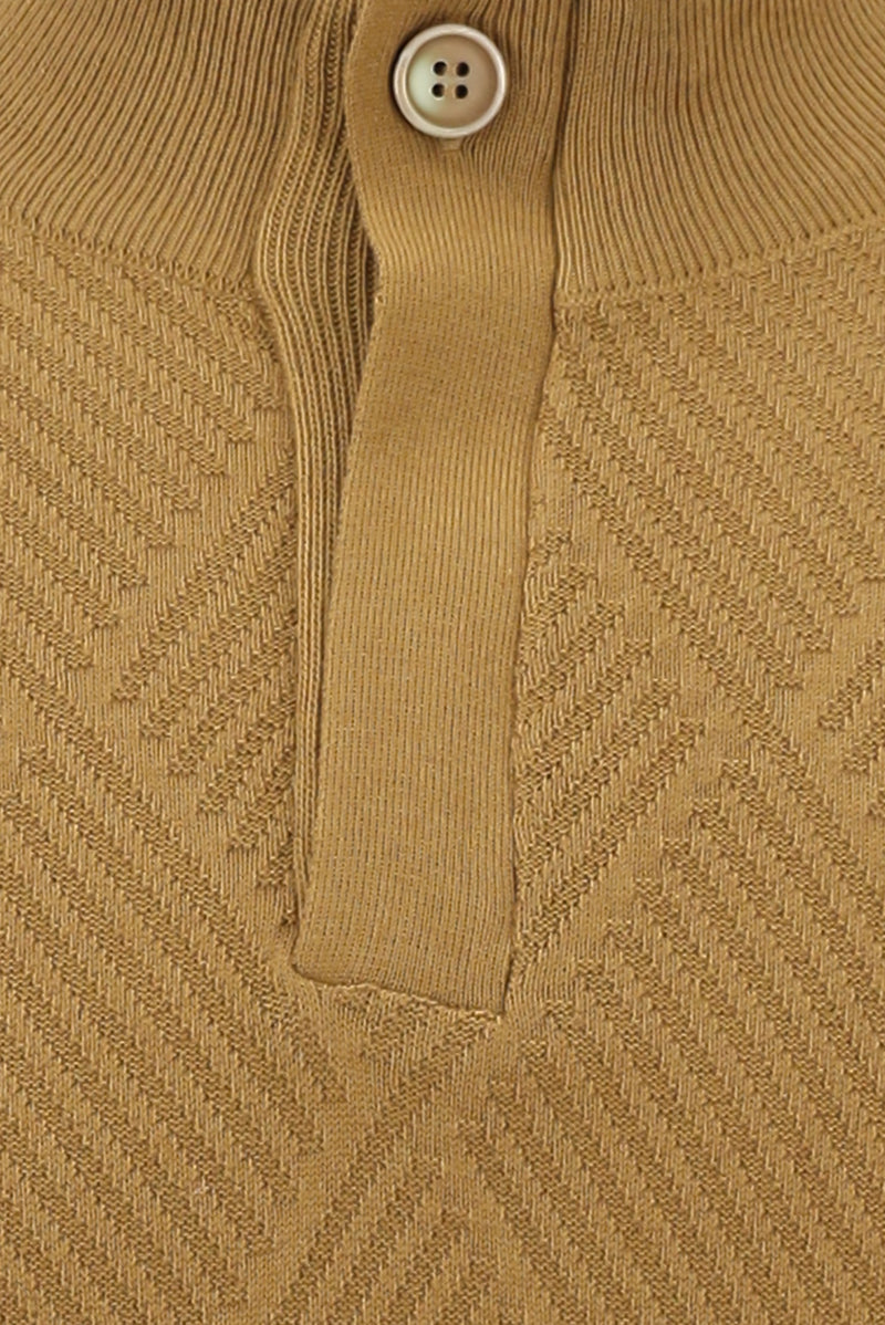 Camel Yarım Balıkçı Yaka Slim Fit Dar Kesim Fermuarlı Desenli Pamuklu Triko Kazak