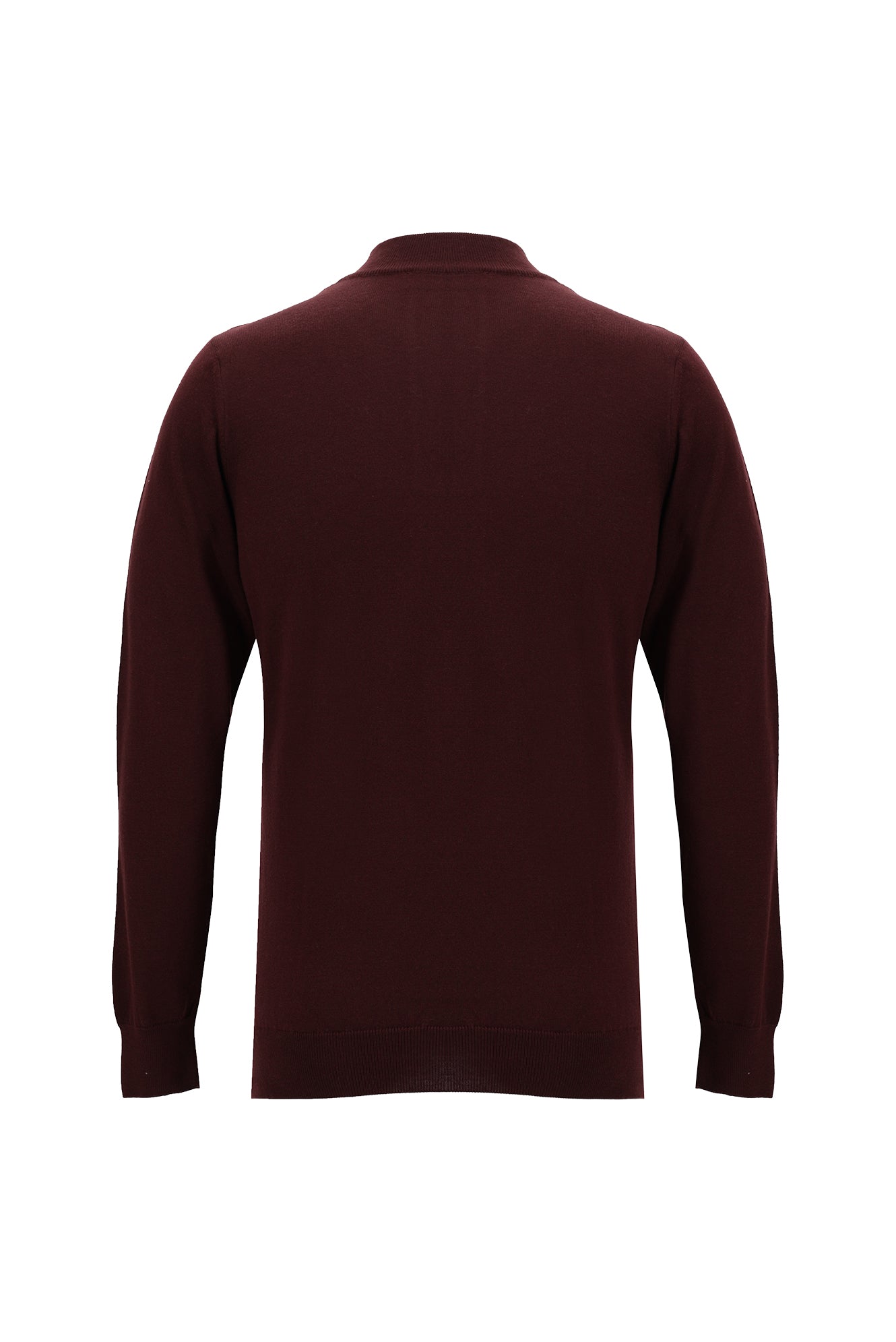 Koyu Bordo Yarım Balıkçı Yaka Slim Fit Dar Kesim Fermuarlı Desenli Pamuklu Triko Kazak