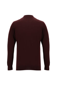 Koyu Bordo Yarım Balıkçı Yaka Slim Fit Dar Kesim Fermuarlı Desenli Pamuklu Triko Kazak