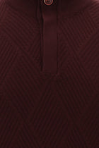 Koyu Bordo Yarım Balıkçı Yaka Slim Fit Dar Kesim Fermuarlı Desenli Pamuklu Triko Kazak