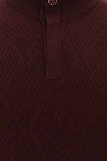 Koyu Bordo Yarım Balıkçı Yaka Slim Fit Dar Kesim Fermuarlı Desenli Pamuklu Triko Kazak