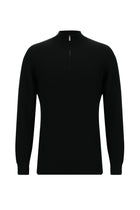 Siyah Yarım Balıkçı Yaka Regular Fit Fermuarlı Pamuklu Triko Kazak