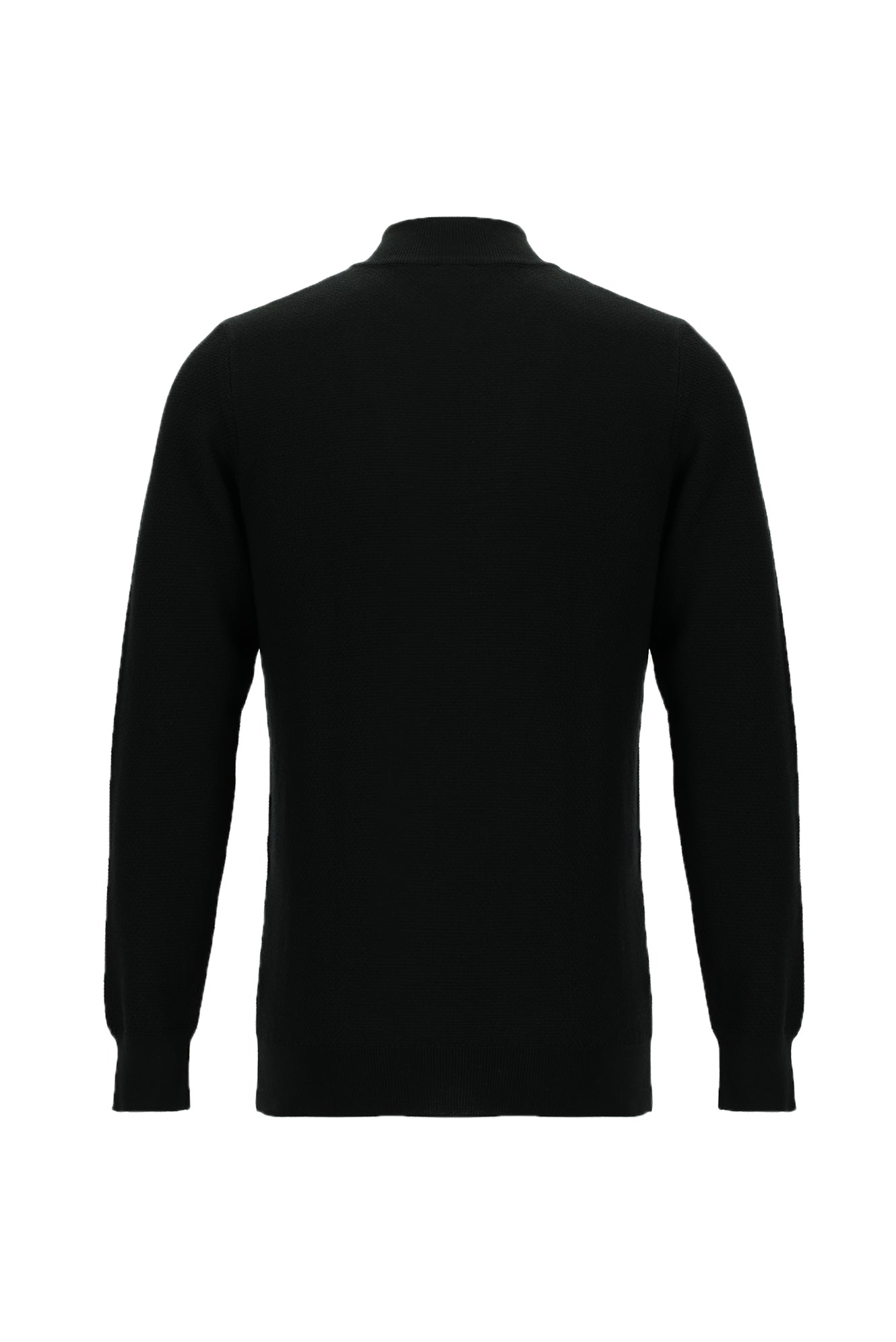 Siyah Yarım Balıkçı Yaka Regular Fit Fermuarlı Pamuklu Triko Kazak