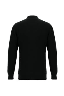 Siyah Yarım Balıkçı Yaka Regular Fit Fermuarlı Pamuklu Triko Kazak