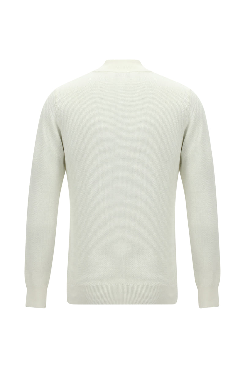 Ekru Yarım Balıkçı Yaka Regular Fit Fermuarlı Pamuklu Triko Kazak