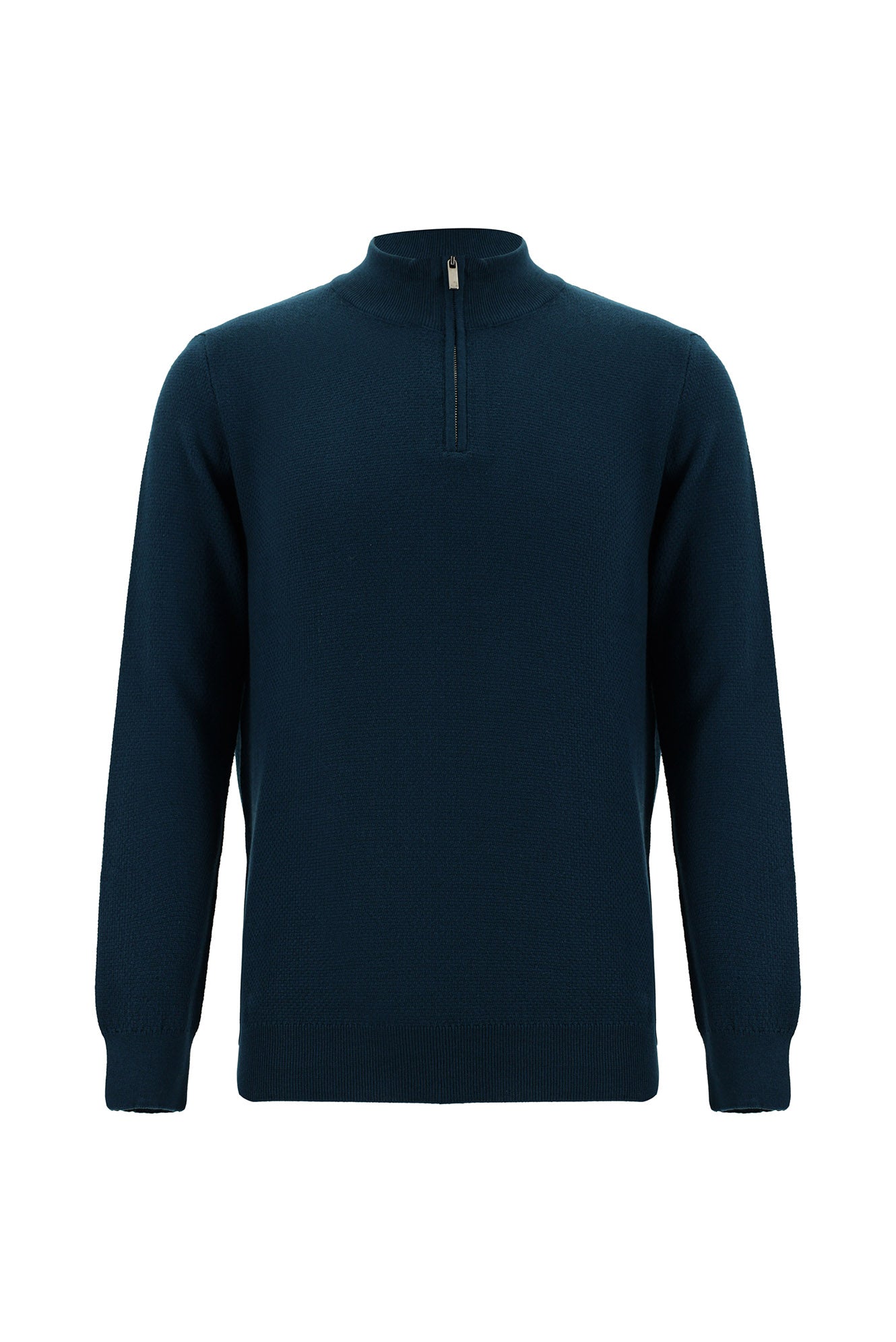 Koyu Petrol Yarım Balıkçı Yaka Regular Fit Fermuarlı Pamuklu Triko Kazak