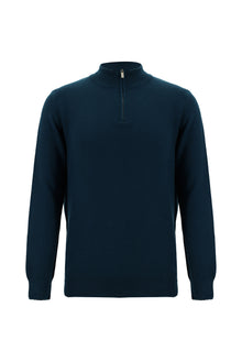 Koyu Petrol Yarım Balıkçı Yaka Regular Fit Fermuarlı Pamuklu Triko Kazak