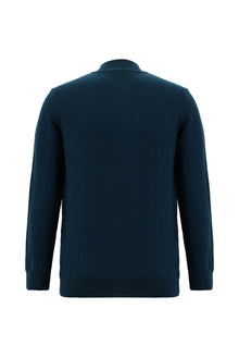 Koyu Petrol Yarım Balıkçı Yaka Regular Fit Fermuarlı Pamuklu Triko Kazak