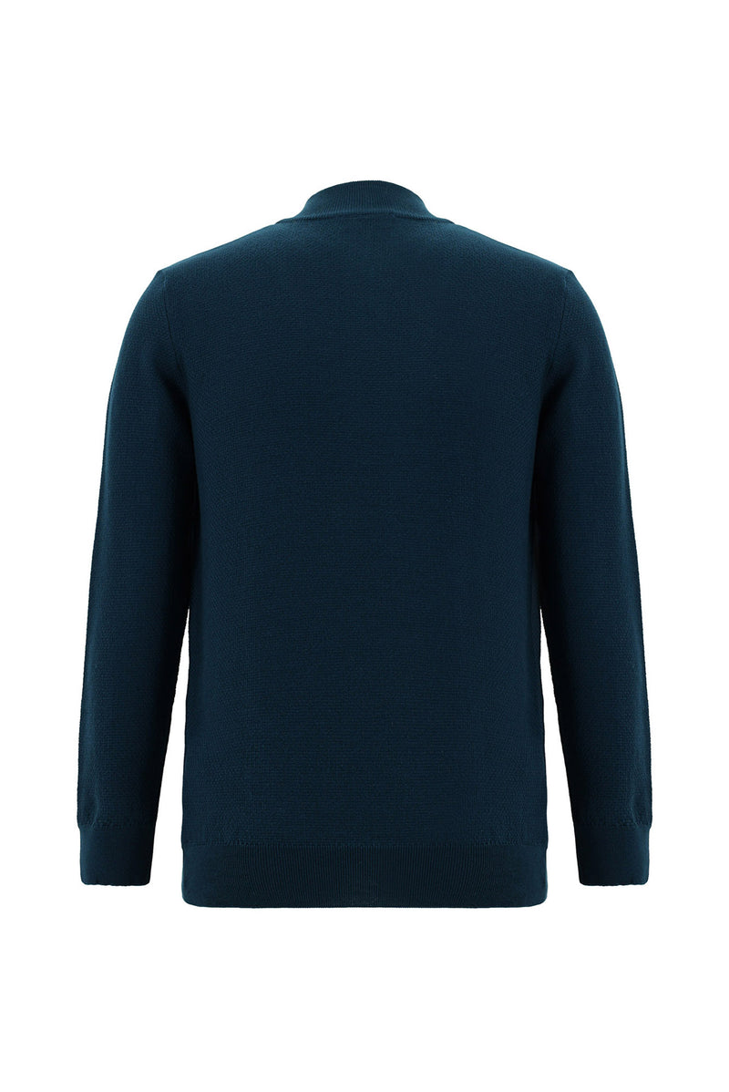 Koyu Petrol Yarım Balıkçı Yaka Regular Fit Fermuarlı Pamuklu Triko Kazak