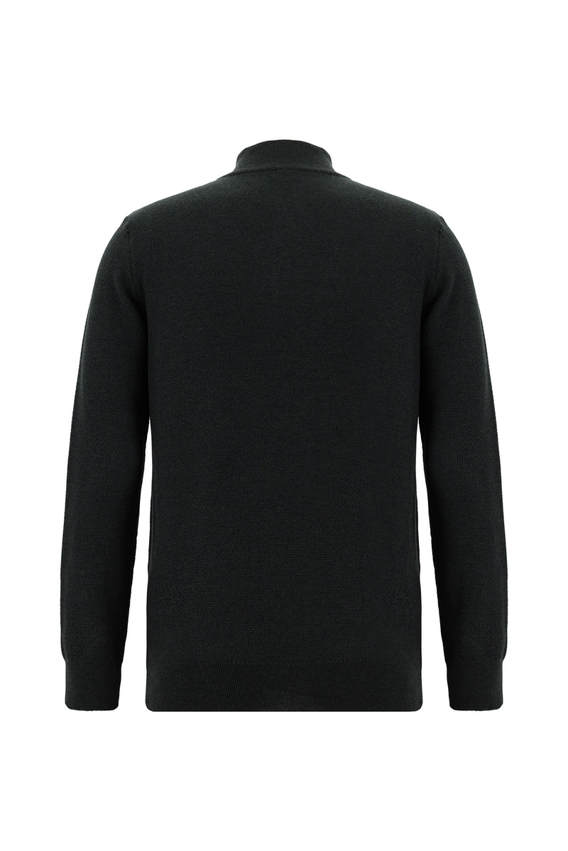 Koyu Antrasit Melanj Yarım Balıkçı Yaka Regular Fit Fermuarlı Pamuklu Triko Kazak