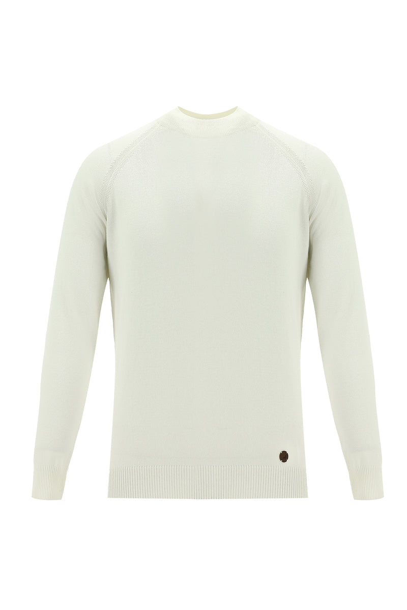 Ekru Yarım Balıkçı Yaka Slim Fit Dar Kesim Triko Kazak