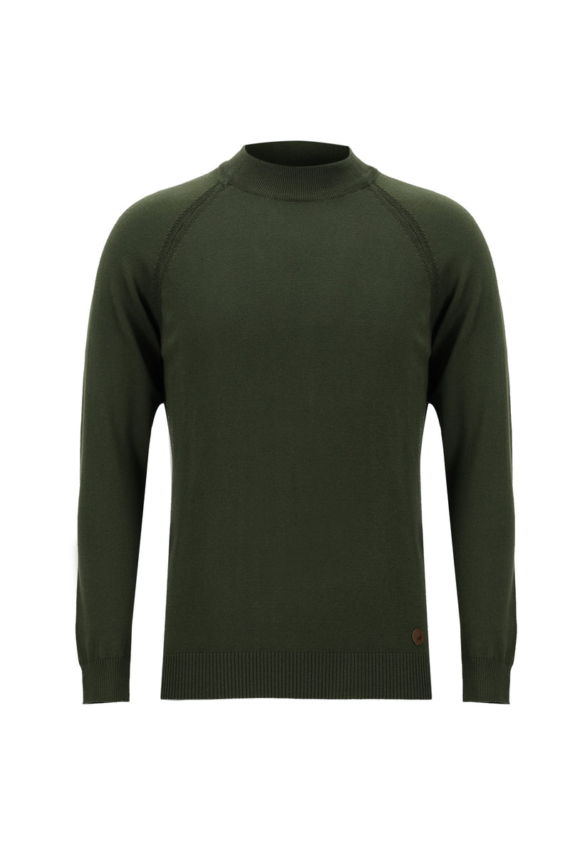 Orta Haki Yarım Balıkçı Yaka Slim Fit Dar Kesim Triko Kazak