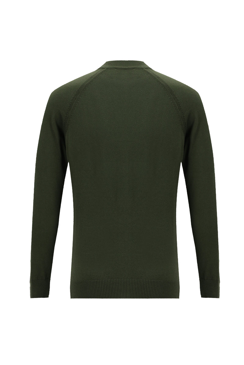 Orta Haki Yarım Balıkçı Yaka Slim Fit Dar Kesim Triko Kazak