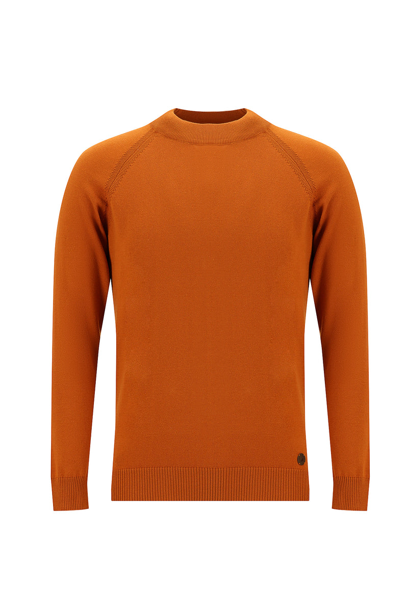 Orta Turuncu Yarım Balıkçı Yaka Slim Fit Dar Kesim Pamuklu Triko Kazak