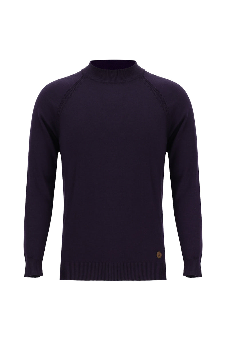 Koyu Mor Yarım Balıkçı Yaka Slim Fit Dar Kesim Pamuklu Triko Kazak