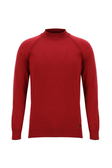 Koyu Kırmızı Yarım Balıkçı Yaka Slim Fit Dar Kesim Triko Kazak