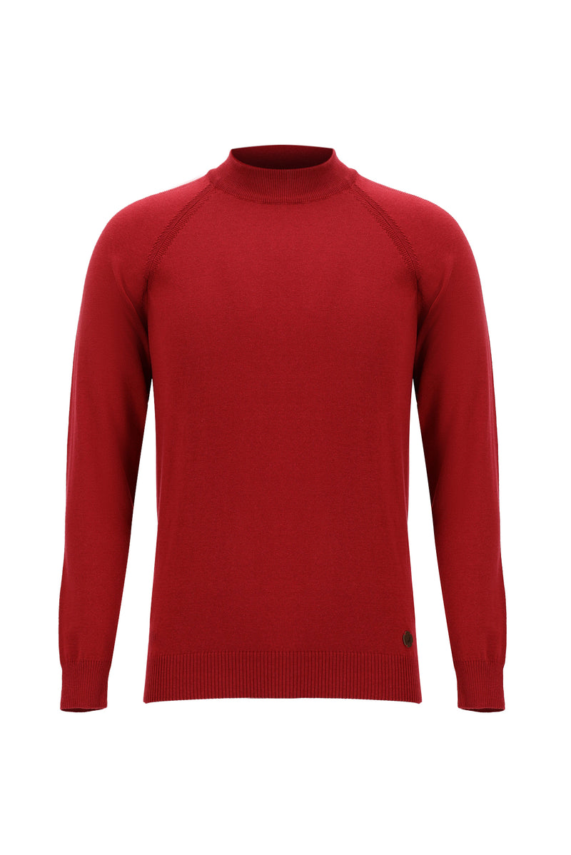 Koyu Kırmızı Yarım Balıkçı Yaka Slim Fit Dar Kesim Triko Kazak