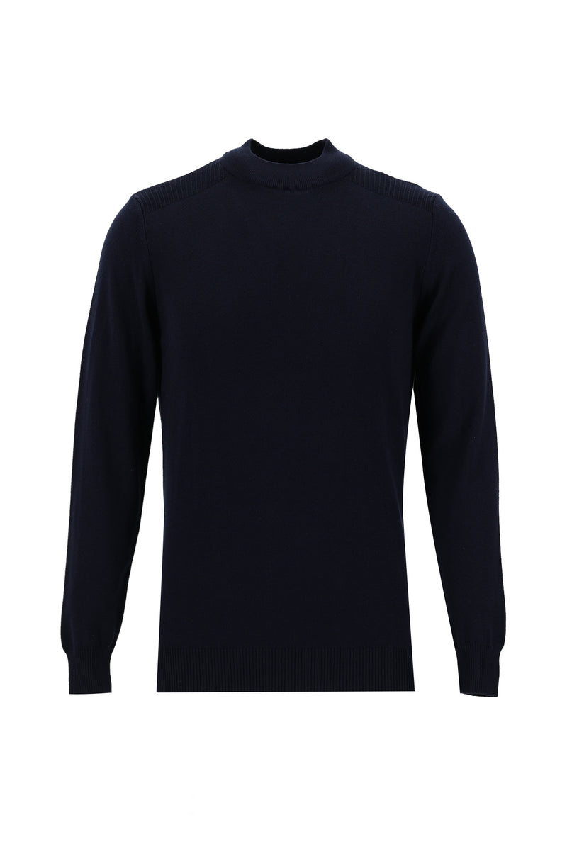 Koyu Lacivert Yarım Balıkçı Yaka Slim Fit Dar Kesim Triko Kazak