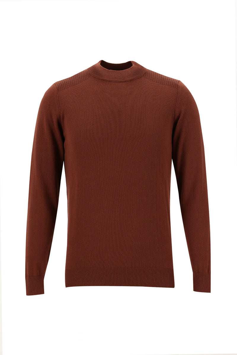 Kiremit Yarım Balıkçı Yaka Slim Fit Dar Kesim Triko Kazak