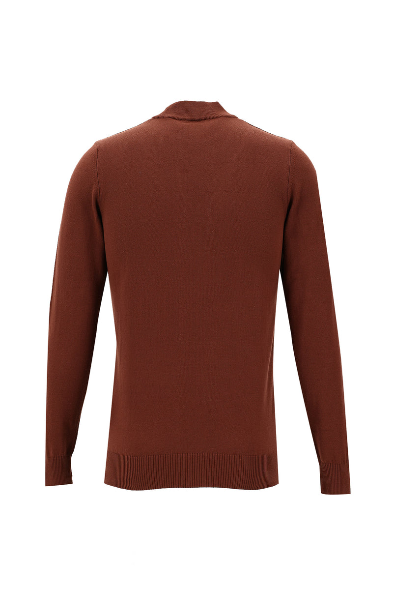 Kiremit Yarım Balıkçı Yaka Slim Fit Dar Kesim Triko Kazak