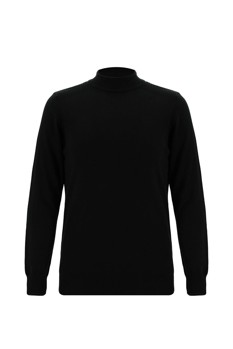 Siyah Yarım Balıkçı Yaka Slim Fit Dar Kesim Pamuklu Triko Kazak