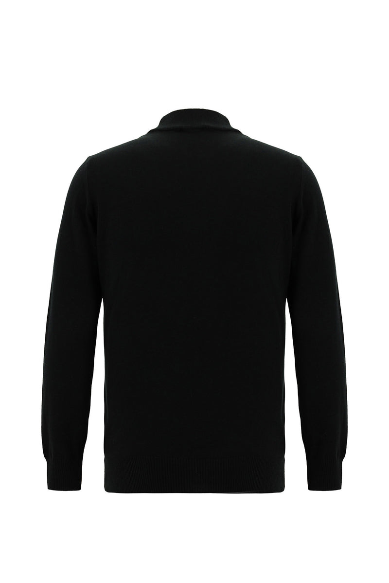 Siyah Yarım Balıkçı Yaka Slim Fit Dar Kesim Pamuklu Triko Kazak