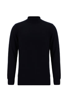 Koyu Lacivert Yarım Balıkçı Yaka Slim Fit Dar Kesim Pamuklu Triko Kazak