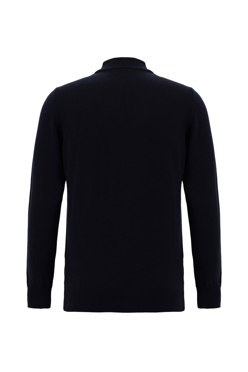 Koyu Lacivert Yarım Balıkçı Yaka Slim Fit Dar Kesim Pamuklu Triko Kazak