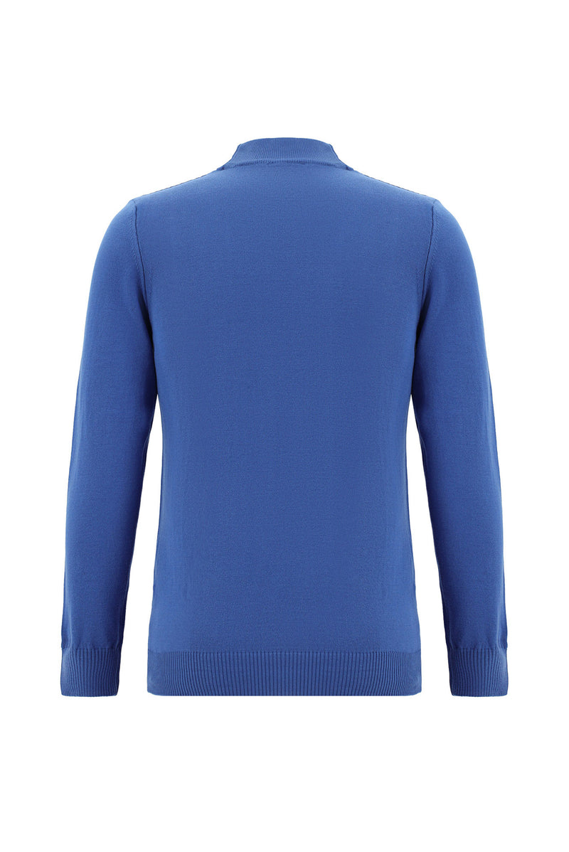 Koyu Mavi  Yarım Balıkçı Yaka Slim Fit Dar Kesim Pamuklu Triko Kazak