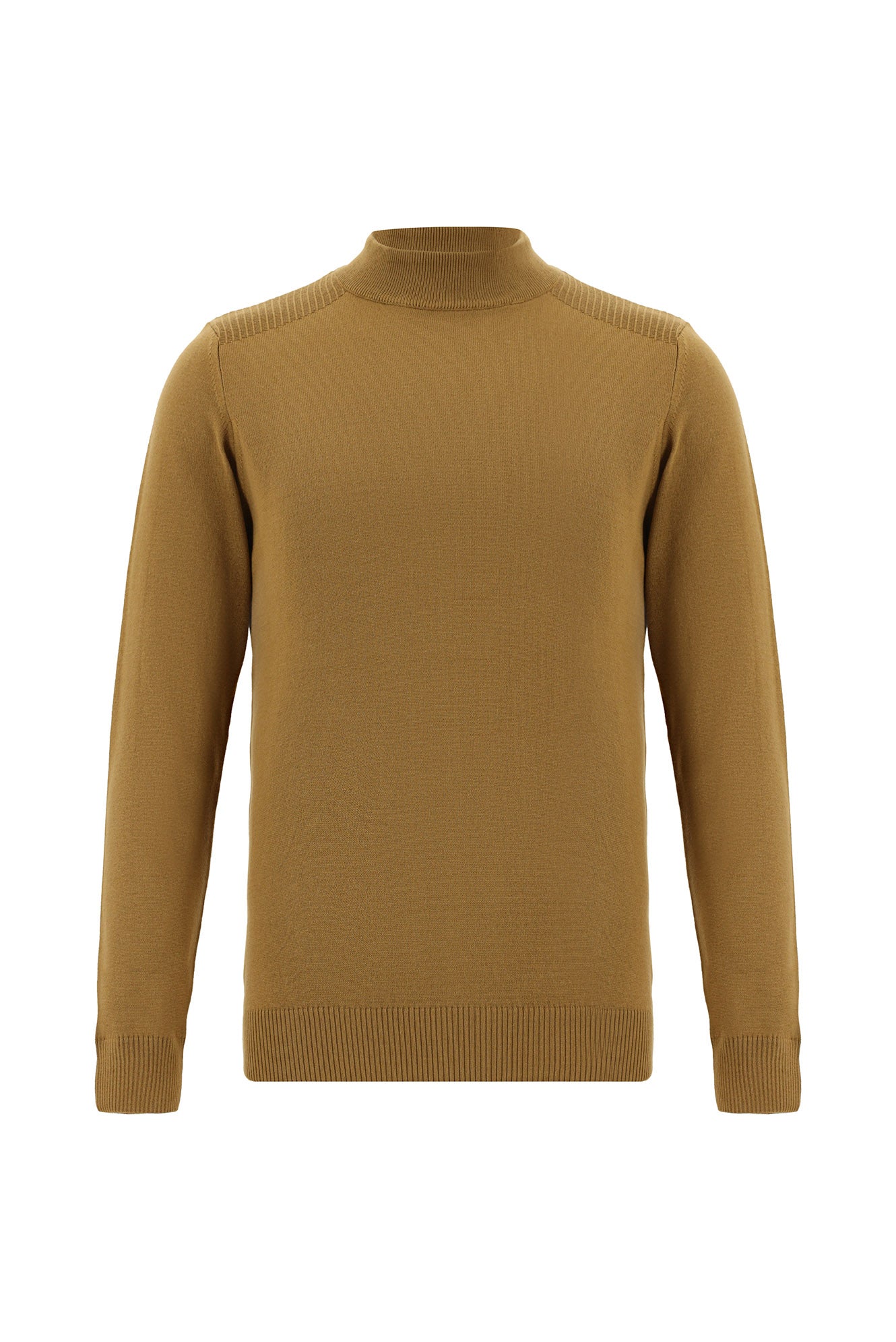 Camel Yarım Balıkçı Yaka Slim Fit Dar Kesim Pamuklu Triko Kazak