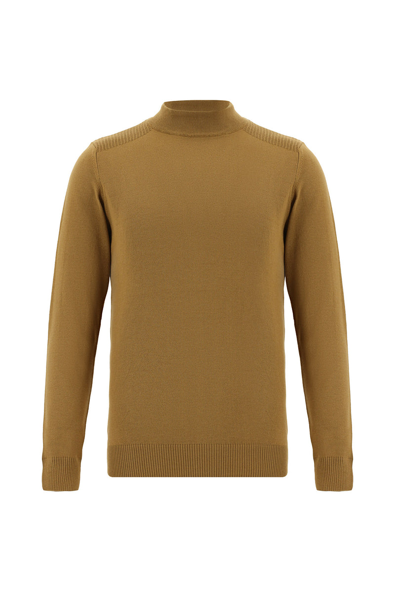 Camel Yarım Balıkçı Yaka Slim Fit Dar Kesim Pamuklu Triko Kazak