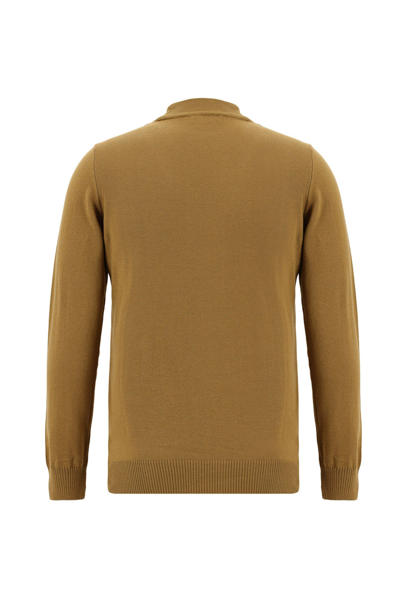 Camel Yarım Balıkçı Yaka Slim Fit Dar Kesim Pamuklu Triko Kazak