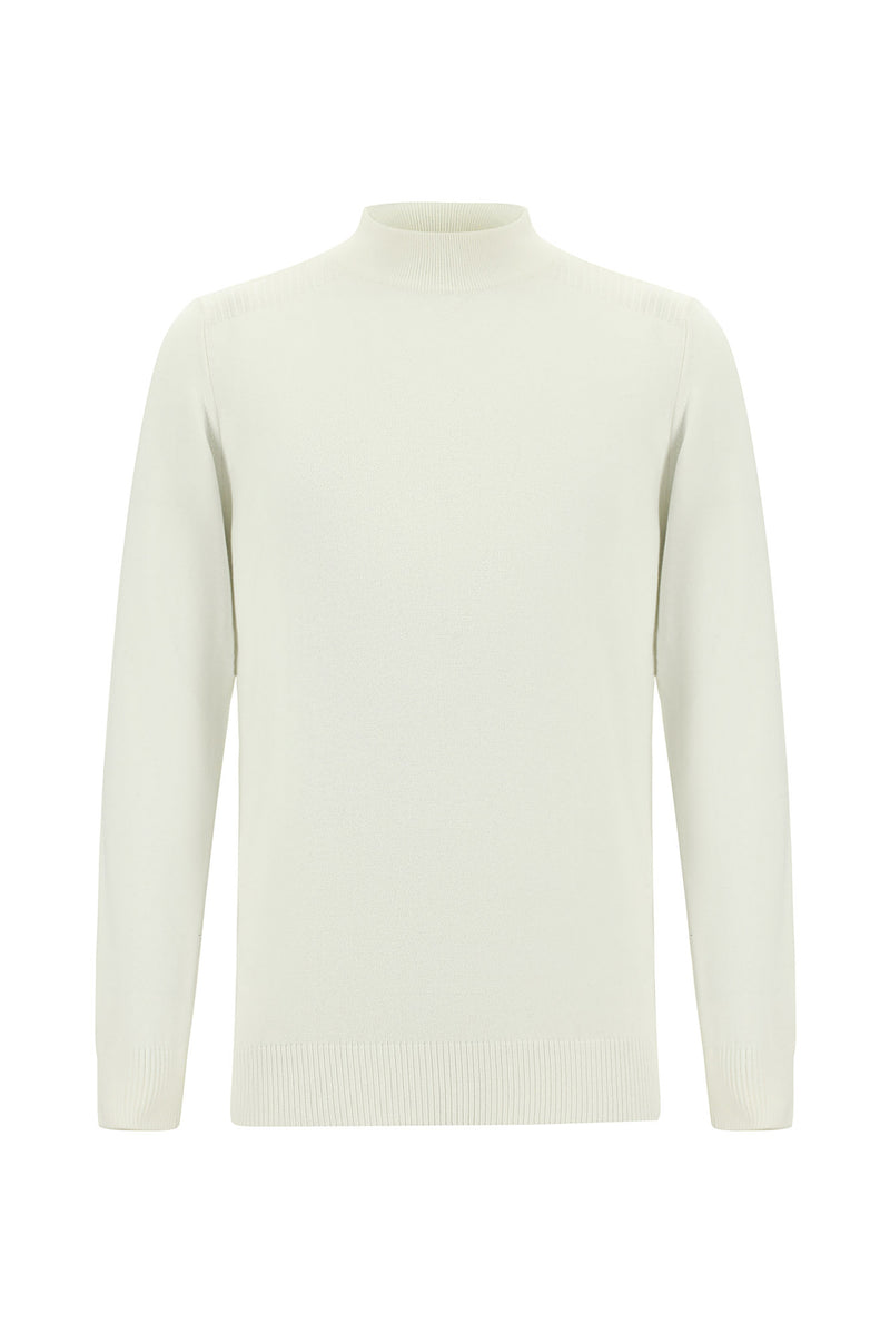 Ekru Yarım Balıkçı Yaka Slim Fit Dar Kesim Pamuklu Triko Kazak