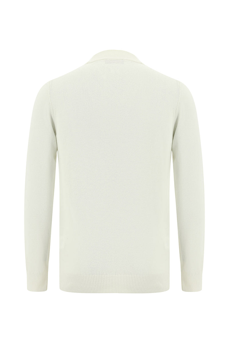 Ekru Yarım Balıkçı Yaka Slim Fit Dar Kesim Pamuklu Triko Kazak